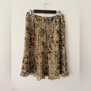 100% Silk 90s Vintage Floral Embroider Flowy Romantic Chic Midi Womens 10P